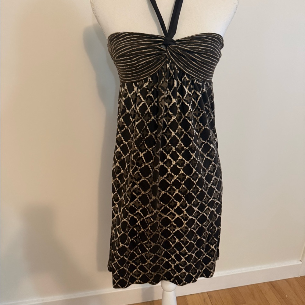 Loft Boho Beach Brown and Cream High-Low Ruched Sundress size smalll